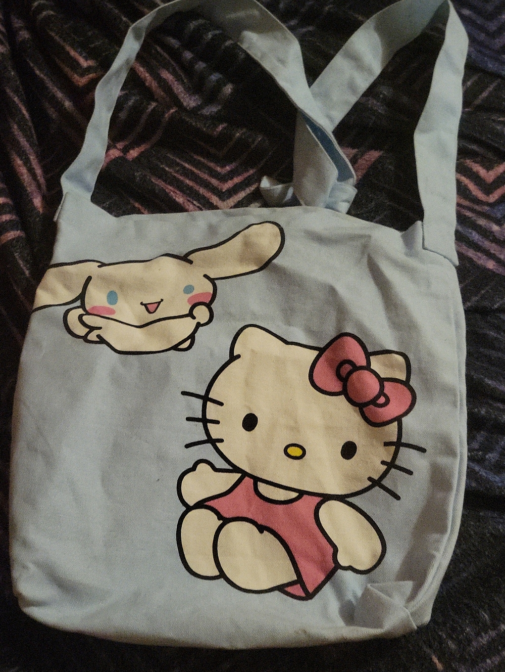Sanrio Light Blue Hello Kitty & Cinnamoroll Canvas Tote with Pink Accents